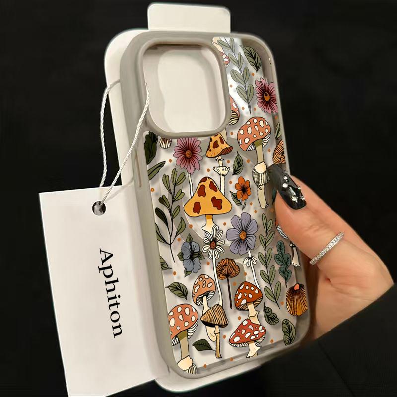 Mushroom & Wildflower Print Phone Case  Add A Touch Of Forest Charm & Playful Warmth To Your Daily Device Featuring Built-In Strong Magnet Ring Blending Smooth Macaron Texture With Secure Magsafe Compatibility For iPhone 17 16 15 14 13 12 11 X XS