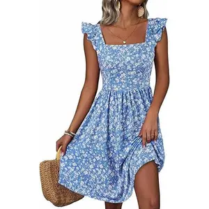 Summer Cute Floral Flowy Knee Length Sundressses Beach Dress for Women 2024