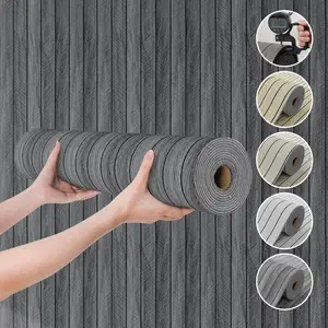 A Roll of 3D Grooved Wood-Grain Wall Panels, Self-Adhesive, Waterproof, Sound-Insulating, Decorative Wallpaper with Textured Design, Easy to Clean & Install, Removable, Perfect for Living Rooms, Bedrooms, Ceiling Décor