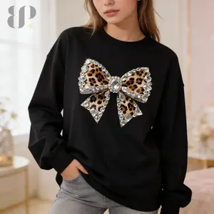 Leopard Gemstone Bow Long Sleeve Tee