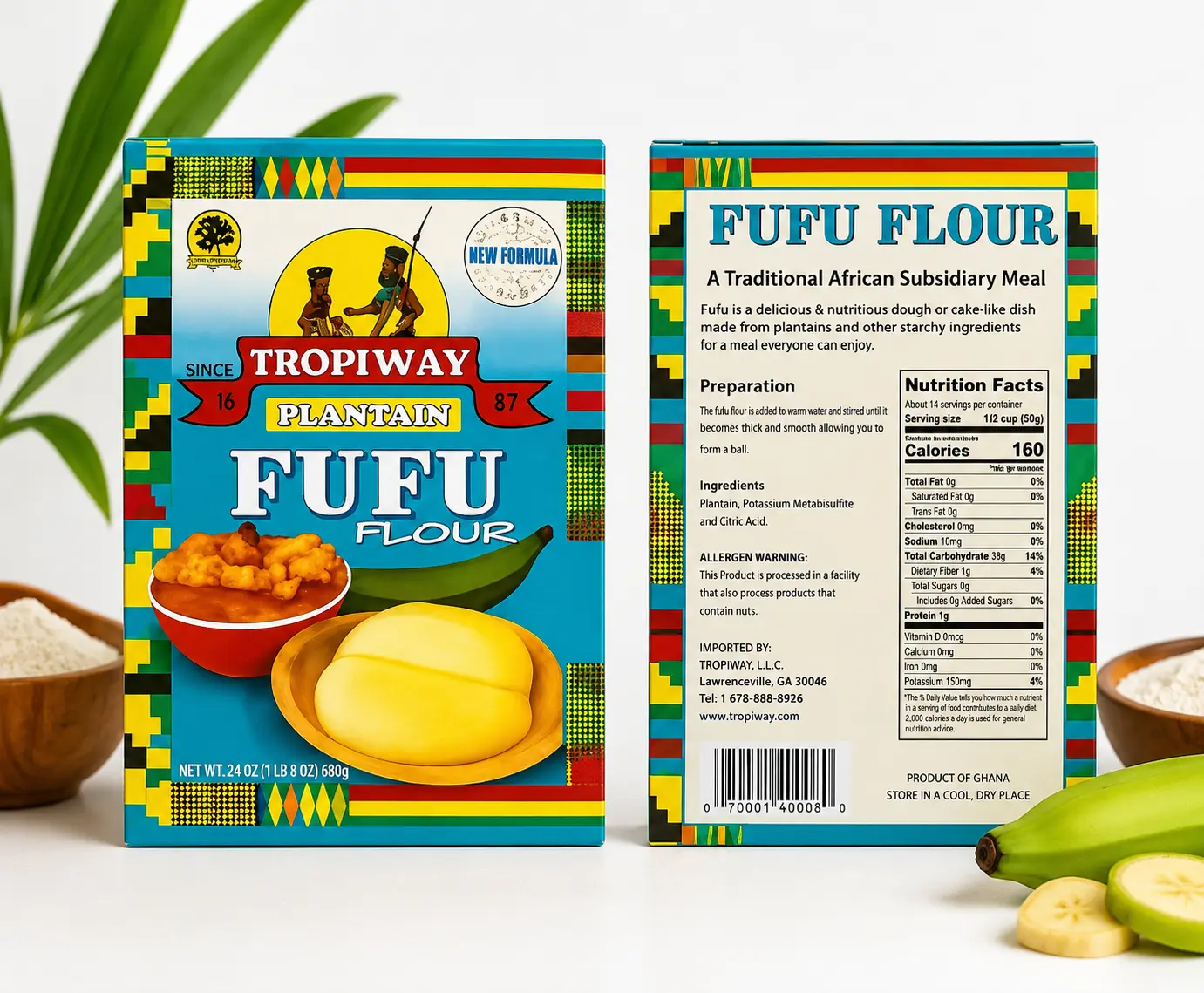Tropiway Plantain Fufu Flour – Traditional African Plantain Flour, 24 oz (680g)