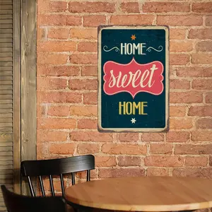 Farmhouse "Home Sweet Home" Tin Sign, Vintage Rustic Home Decor for Living Room & Entryway