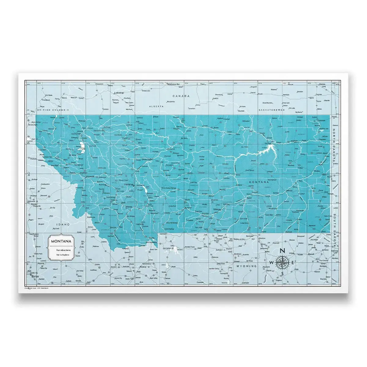 Push Pin Montana Map (Pin Board) - Teal Color Splash