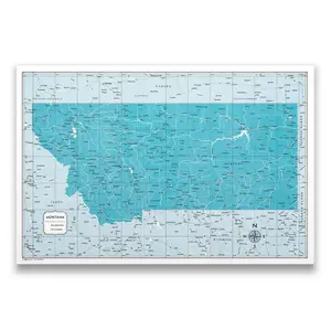 Push Pin Montana Map (Pin Board) - Teal Color Splash