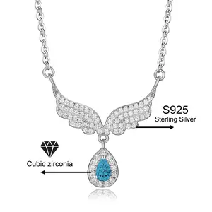 925 Sterling Silver Angel Wing Pendant Necklace Luxury Gift for Her Christmas Birthday Anniversary Dropnecklaces