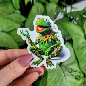 Floral Kermit Sticker, Gift, Stickers, Laptop Stickers, Vinyl Stickers, Water Bottle, Glossy Decor Decorative