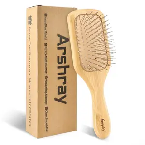 Natural Bamboo Hair Brush,Steel Bristles,Massage Scalp,No Static Electricity,Reduce Hair Loss,Suitable for Men,Women,Elderly,Children,All Hair Types