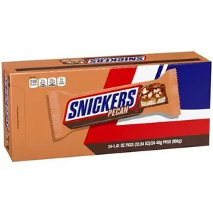 Snickers Pecan Milk Chocolate Candy Bars 1.41 oz, 24 Count with Pecans, Caramel & Nougat