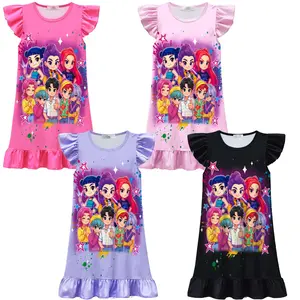 Printed Flame Retardant Girls Nightdress Star Dream Show Demon Girl Group Teen Cool Dress Trendy Pajamas Loungewear Fashionable Casual Sleepwear Home Wear Gift for Girls