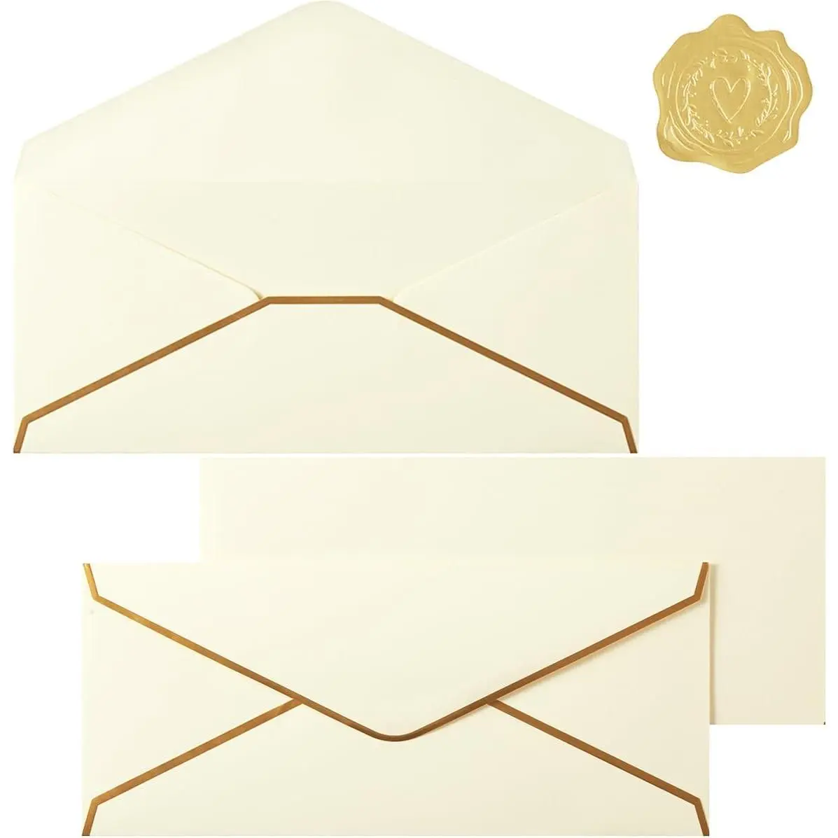 30 Pack Thick #10 Business Envelopes with  Border, 4 1/8 x 9 1/2 Thick Paper Standard Envelopes with Stickers for Office, Checks, Letter Mailing, Invoices (Cream Color)