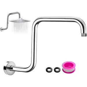 13 Inches Shower  Extension Arm with Flange,Shower  Pipe,S Shape Shower Pipe Extension,Shower Arm Extender,Shower  Extension,1/2" Connection Stainless Steel Bathroom Accessory,Chrome