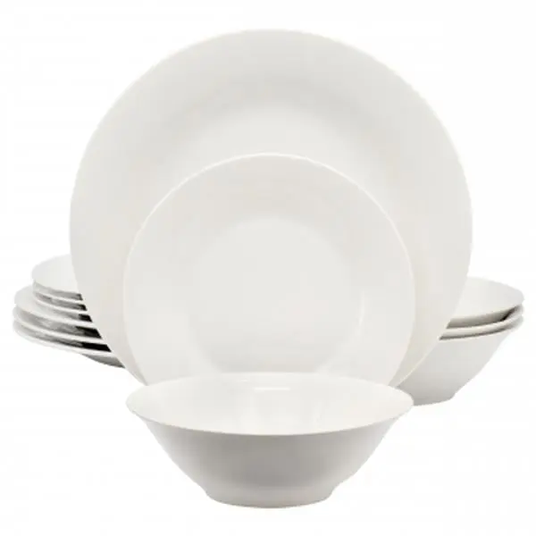 Gibson Home 118504.12R Everyday Round Fine Ceramic Dinnerware Set, White - 12 Piece