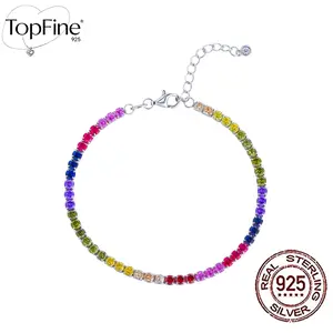 Multicolor Rainbow Tennis Bracelet-925 Sterling Silver,Low-Allergenic, 3mm Synthetic Cubic Zirconia Beads, Lobster Claw Clasp, Elegant & Romantic, Ideal for Valentine'S Day, Anniversaries, Birthdays, and Parties, Tennis Bracelet