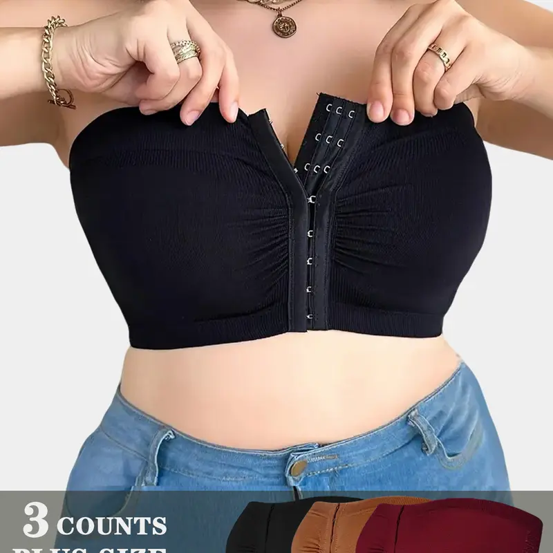 2/3/5pcs Women's Plus Size Front Closure Push Up Bra, Breathable Elastic Shapewear, Ideal for Yoga & Sports, Comfortable Fit, Sports Bras Pack