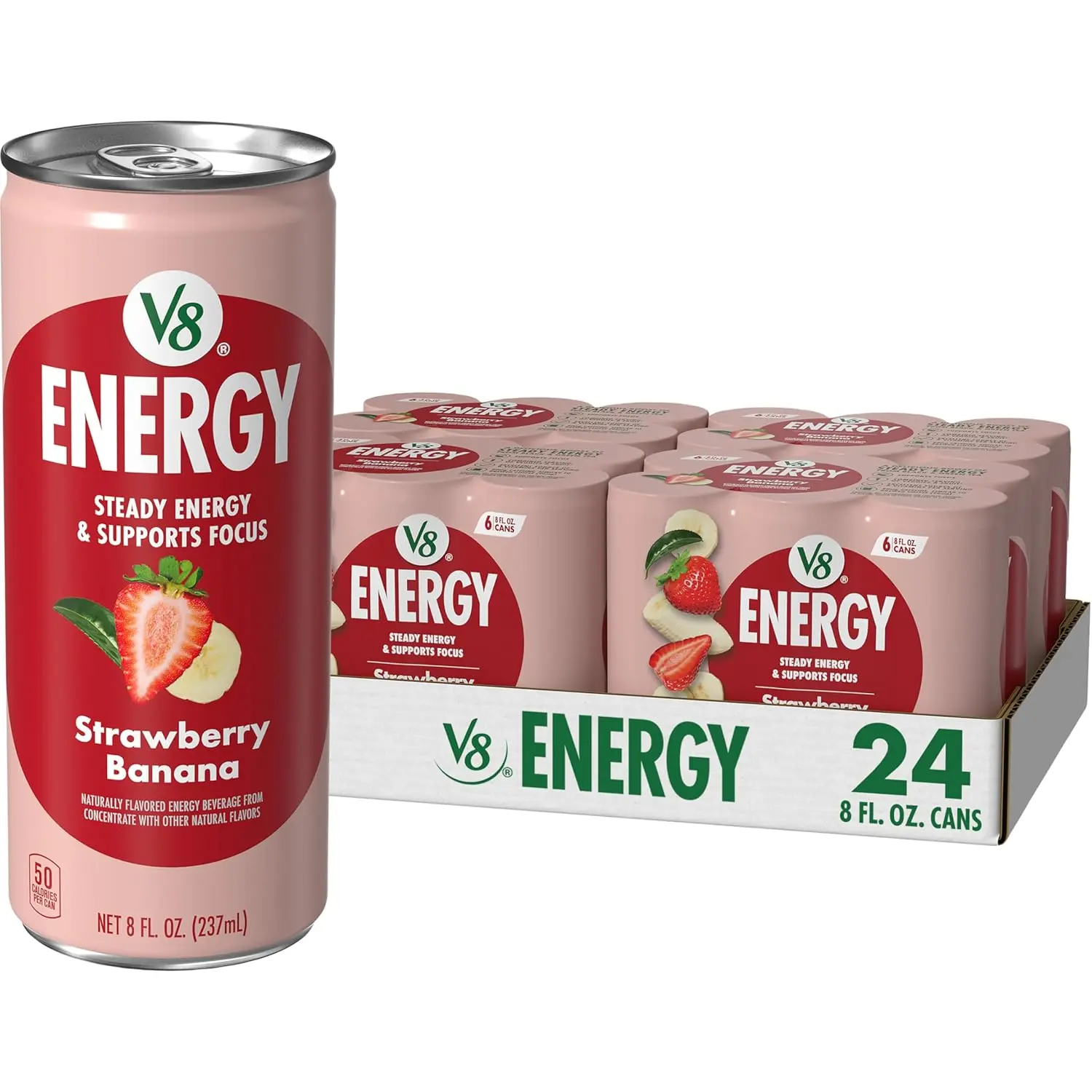 Energy Strawberry Banana Juice Energy Drink, 8 fl oz Can (24 Pack)