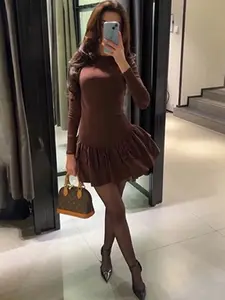 Autumn Winter Women's Knitted Dress, Soft Skin-Friendly Fabric, Slimming One-Shoulder Design, Perfect for Dates & Daily Wear