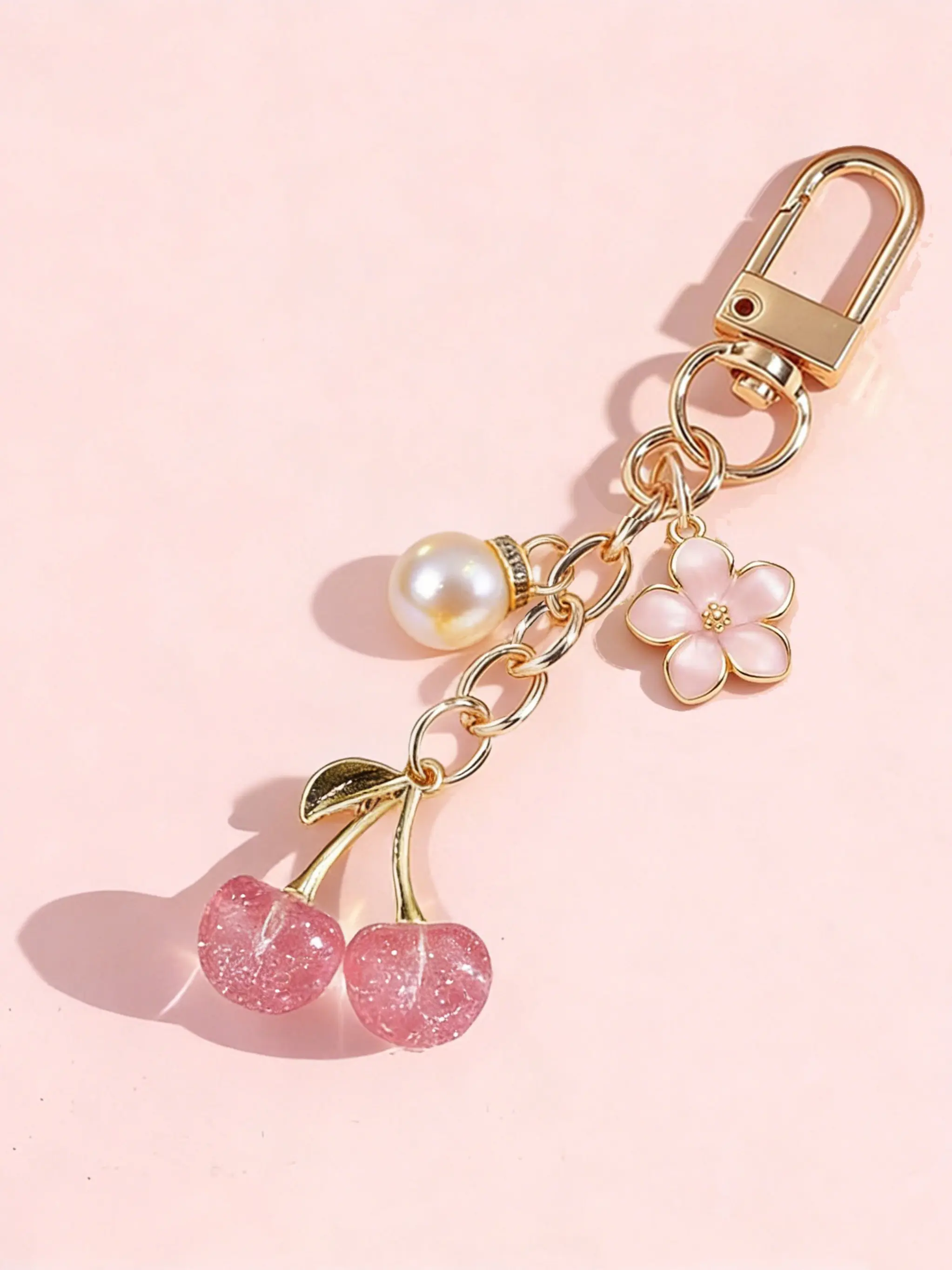 Women's Elegant Cherry Design Keychain, Cute Shiny Cherry Keychain, Fashionable Pendant Bag Charm, Stylish Keychain, Keychain For Bags, Casual Style, Cute Keychain Accessory, No Choking Hazard