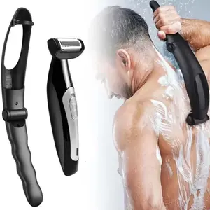 Waterproof Men's Back Shaver USB Rechargeable Body Hair Trimmer Foldable Extendable Electric Razor, Portable Grooming Tool