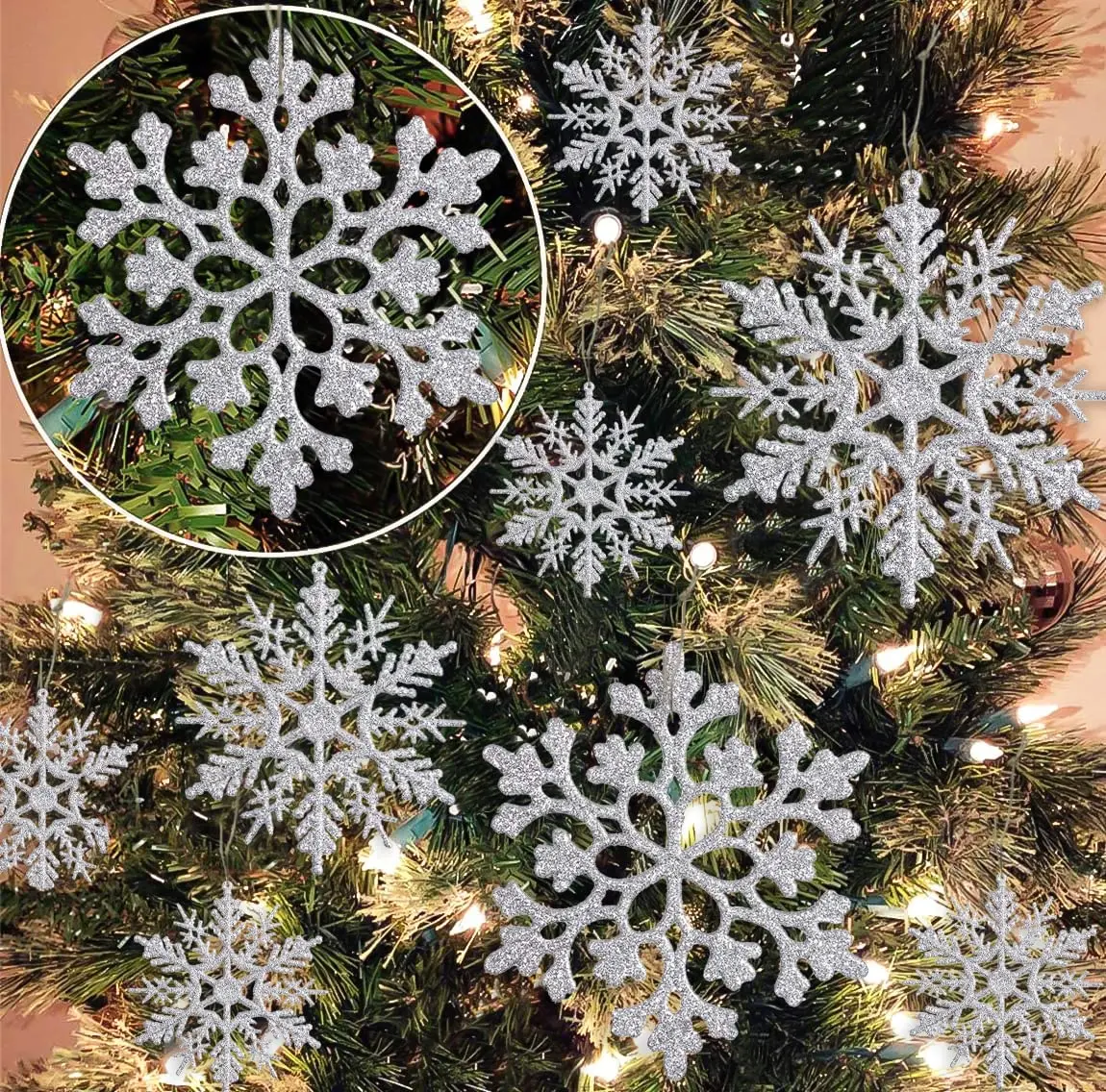 36 Pieces Christmas White Snowflake Ornaments Plastic Snowflakes Hanging Craft for Winter Party Christmas Tree Decorations, Assorted Sizes