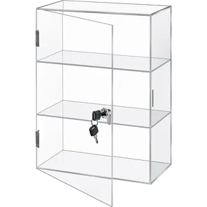 Display Case with Lock Key Countertop Display Case Clear Showcase Display Cabinet Multi Functional Safe Storage Box for Retail Store (Fixed 3 Tier,11.8 x 5.9 x 15.7 Inch)