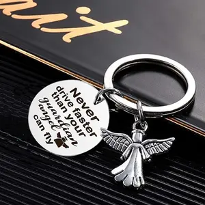 1/20pcs Stainless Steel Guardian Angel Keychain - "Never Drive Faster Than Your Angel Can Fly" Engraved Circular Tag with Dove Charm - Ideal New Driver Gift for Women & Girls, Perfect Christmas & Thanksgiving Keepsake, Angel Jewelry