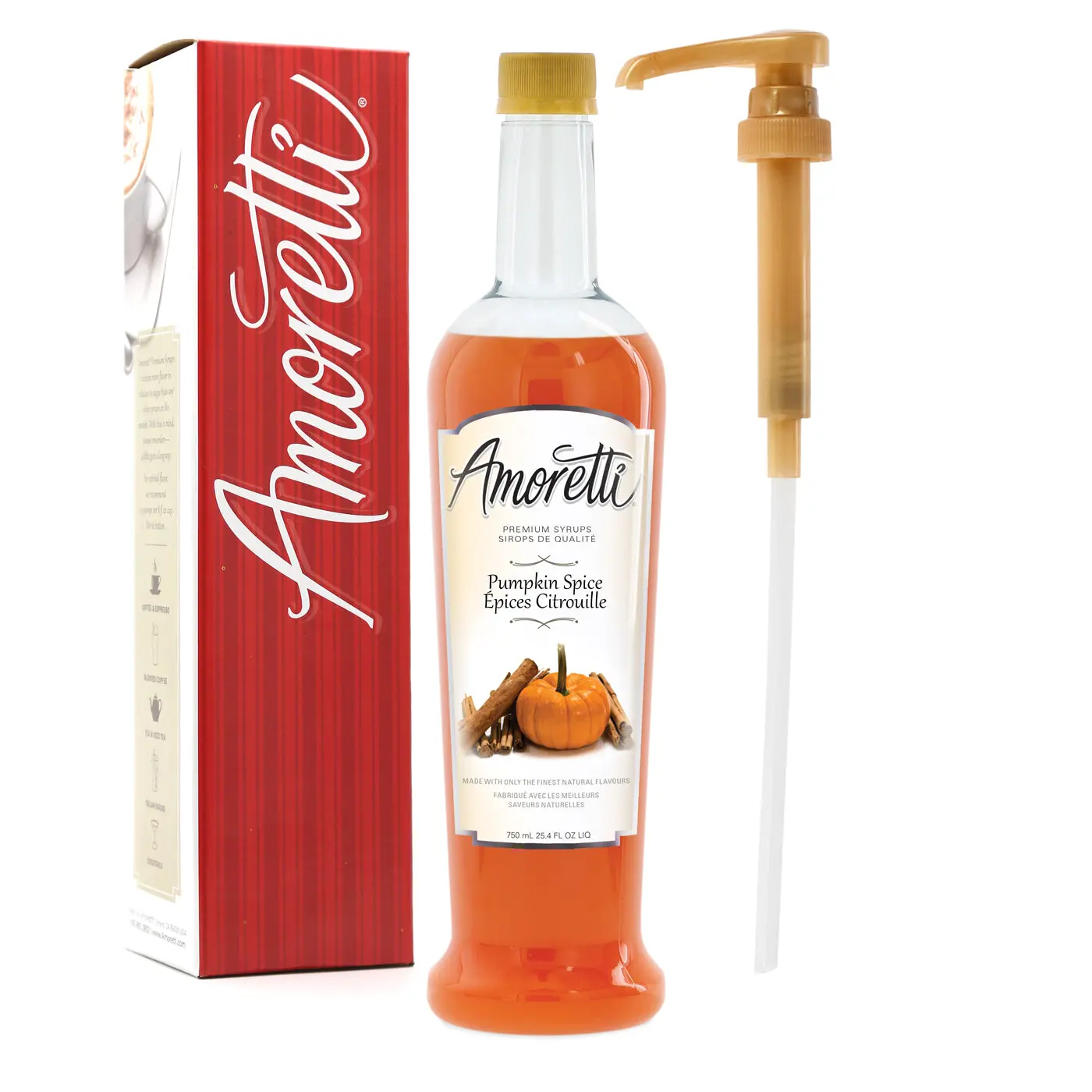 Premium Pumpkin Spice Syrup - 94 Servings Per Bottle (750 ml), Perfect for Flavoring Coffees, Cocktails, and other Beverages, Gluten Free, GMO/GEO Free, Preservative Free, Pump Included
