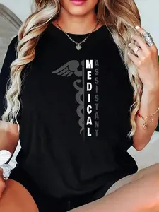 Medical Assistant - Professional MA - Caduceus T-Shirt Crew Neck T Shirt For Summer, Women's Soft Short Sleeve Top, Stylish Comfy Tee For Women Graphic Tees
