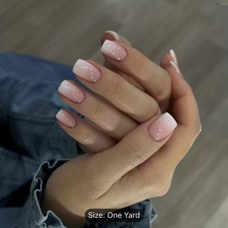 24pcs Glossy Short Square Fake Nails, Tender Pink Gradient Press On Nails, Solid Color False Nails For Women Girls Daily Wear Nail Art Nail Care Nail Polish Polish Salon Cutics Manicure Cosmetic