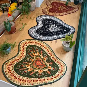 Irregular Persian Floral Pattern Rug for Living Room & Bedroom, Soft Pet-Friendly Non-Slip Carpet, Washable Plush Area Mat for Home Decor