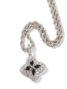 Colorful Clover Pendant Necklace, Unisex Hip Hop Style, Full Rhinestone Design, Perfect for Sweaters, Men and Women Fashion Jewelry, Fashion Costume Jewelry
