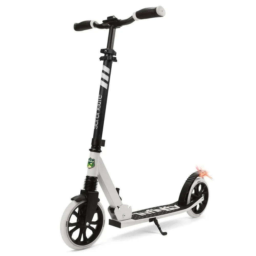 Folding Kick Scooter for Teens - Black & White | Adjustable Handlebar Height, Non-Slip Alloy Deck, 8" PU Wheels, Front Suspension & LED Light - Indoor Outdoor Scooter - Ideal Gift for Birthday & Special Occasion, Lightweight, Durable Bearings