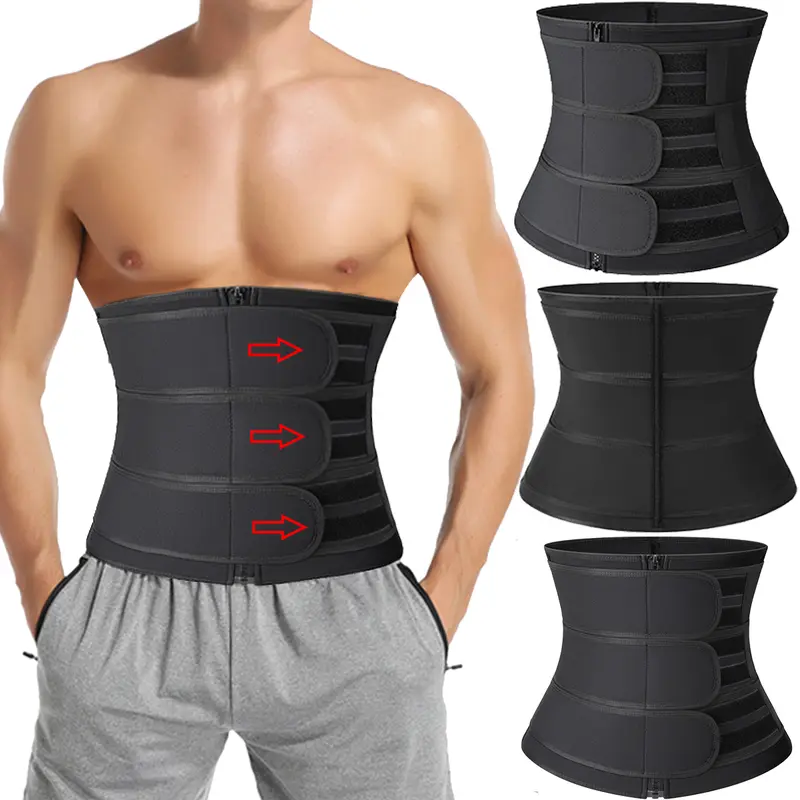 Men's Polyester 3-Belts Waist Trainer - Athletic Adjustable Strap Workout Slimmer, Flexible Tummy Trim Compression Sauna Girdle Shapewear for Gym/Yoga, Sports Stretchy Fabric Shaper