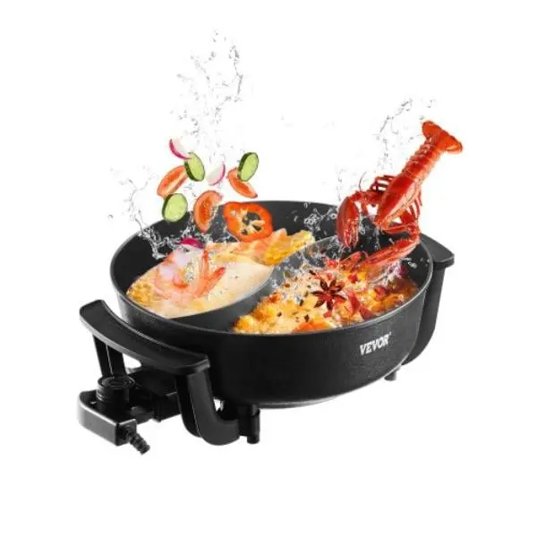 Vevor Corded Electric Hot Pot - 1360W Power, 5L Double-Flavor Shabu Pot with Divider, Non-Stick Electric Cooker, Tempered Glass Lid, Temperature Control for Group Meals (6-10 People)