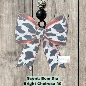 Cow Print Bow Car Freshie Scent Bon Dia Bright Cheirosa 40 with Unique Animal Print Design