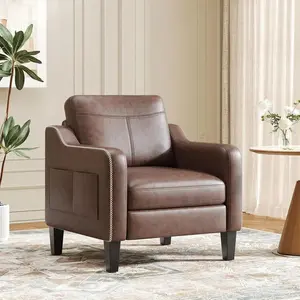 Mid-Century Modern PU Leather Accent Chair | Ergonomic Armchair with Removable Cushions