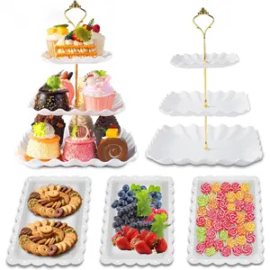 5 Pack Dessert Table Display Set, 3 Tier Cupcake Stand, 3 Pcs Food Serving Trays, Tiered White Cup Cake for Birthday Baby Shower Wedding and Tea Supplies (5, Large)