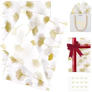 120 Sheets  Ginkgo Leaf  Wrapping Tissue Paper with Stickers for Weddings, Birthdays, Bridal Showers & DIY Crafts,20x14 Inches