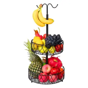 Double Layer Fruit Basket Removable Multi-Functional Dining Room Storage Bowl, Durable Kitchen Organizer Rack, Space-Saving Design for Fruits Vegetables