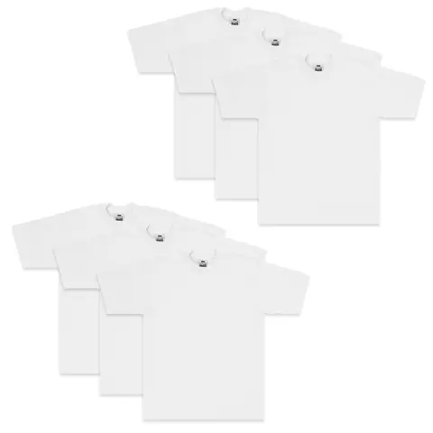 Pro Club Men's 6-Pack Heavyweight 100% Cotton Crew Neck Short Sleeve T-Shirts - Classic, Casual, Ribbed Tight Neck Tops with Shoulder Tape