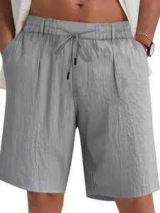 Men's Linen Summer Breathable Sunny Beach Shorts, Loose Fit Casual American Style Five-Quarter Short Pants, Comfortable Summer Wear