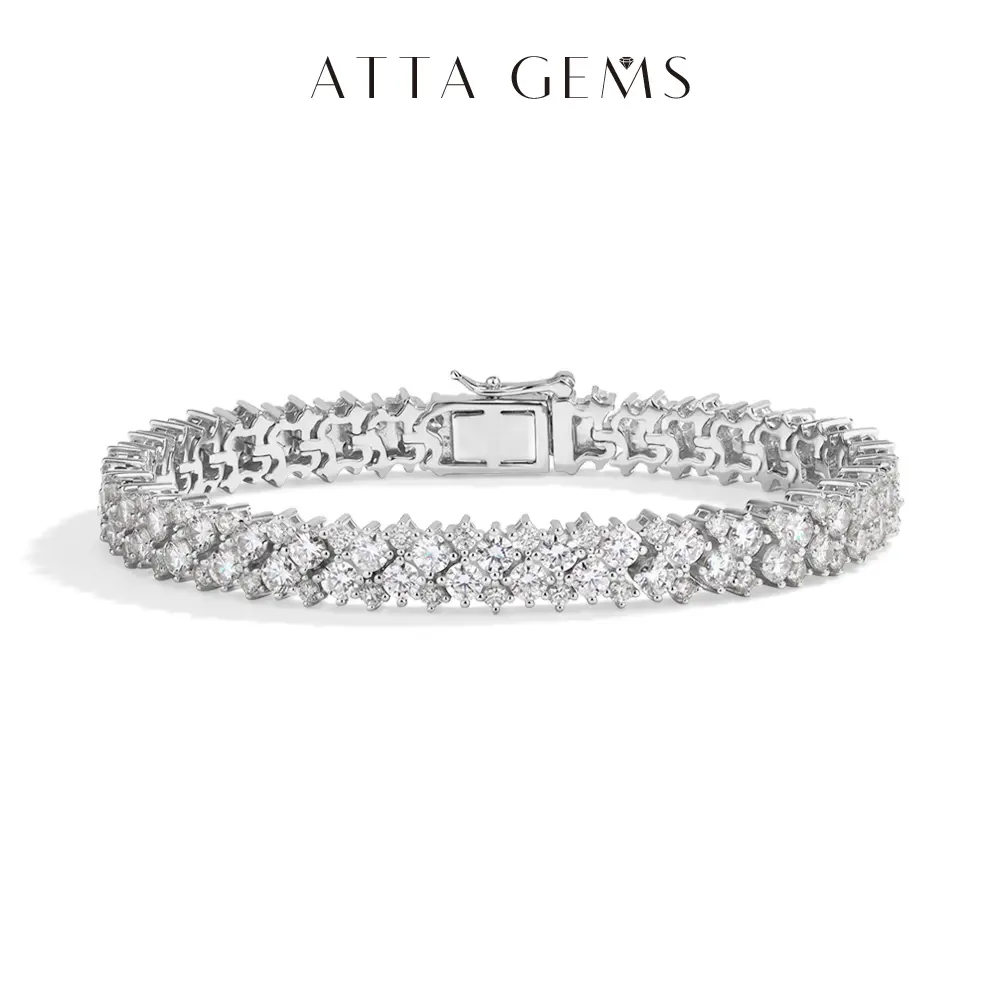 ATTAGEMS Women's 1.8-3.0mm Round Cut D Color VVS1 Synthetic Moissanite Elegant Bangle Bracelet - Luxury Look Beautiful Bracelets for Adults, Synthetic Gem Jewelry for Special Events, Ideal Birthday Anniversary Gift B085