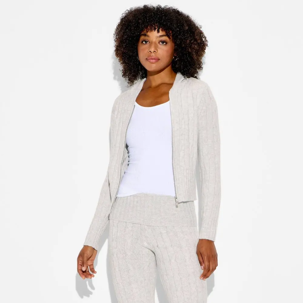 Women's Cable Zip Hoodie Cardigan - Wild Fable