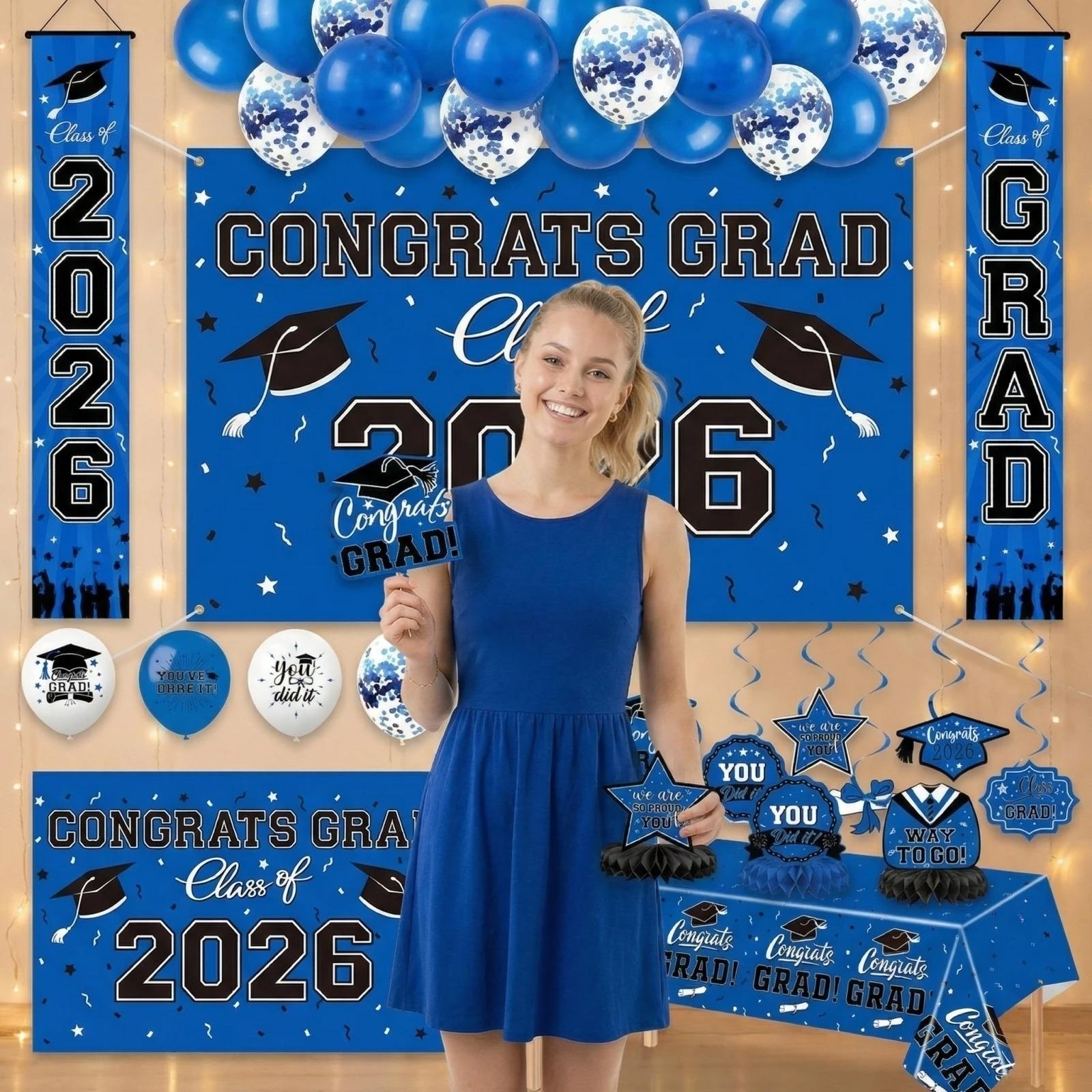 2026 Graduation Decoration in Multiple Colors and Styles, Congratulations to Graduates of Any School or Grade, Porch Banner Party Balloons Tablecloth, 2026 Graduation Party Decoration