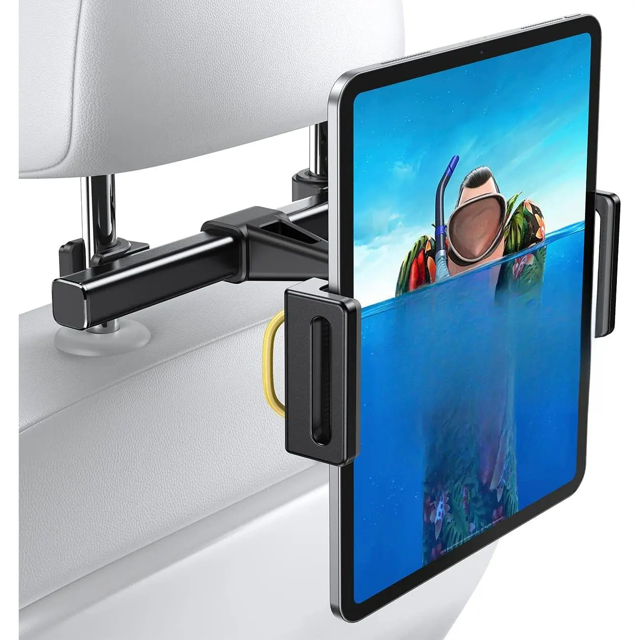 Rubber Grip Car Tablet Headrest Holder - Back Seat Mount Stand for Kids, Car Travelers, Road Trip Essentials, 4.7-13 inches, Reading, Listening to Music, Compatible with 2024 iPad Pro 11/13", Air Mini, Galaxy Tab, Black