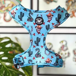 Traditional Tattoo Adjustable Dog Harness Western Blue