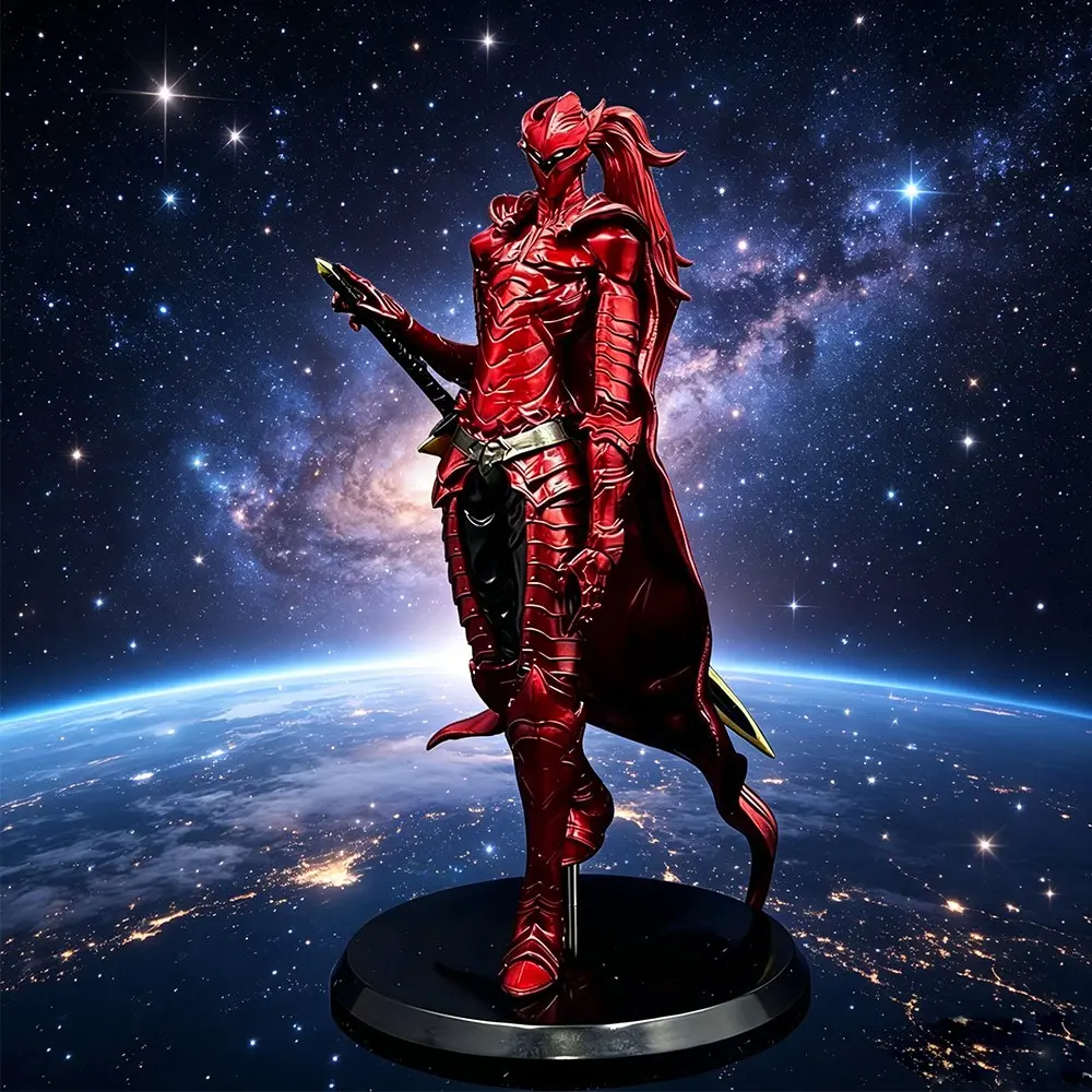 One Piece Red & Black Samurai Figure, Anime Collectible Figure, Dual-Color Armor Warrior Statue with Sword, Dark Fantasy Samurai Collectible, Dual Color for Desk Display, Collectible PVC Figure, Anime Character Statue, Figurine