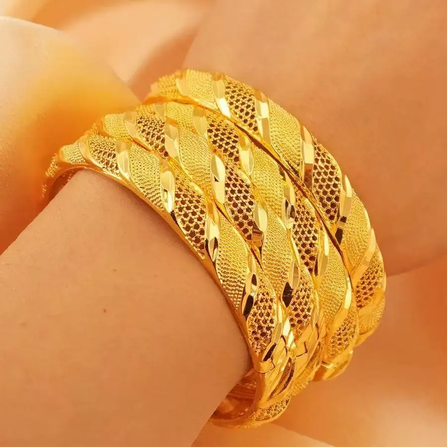 Women's Ethiopian Gold Color Dubai Bangle Bracelets, African-Middle East Artificial Gemstone Jewelry, Ideal for Weddings, Daily Wear, Birthdays, Anniversaries, Thoughtful Gift