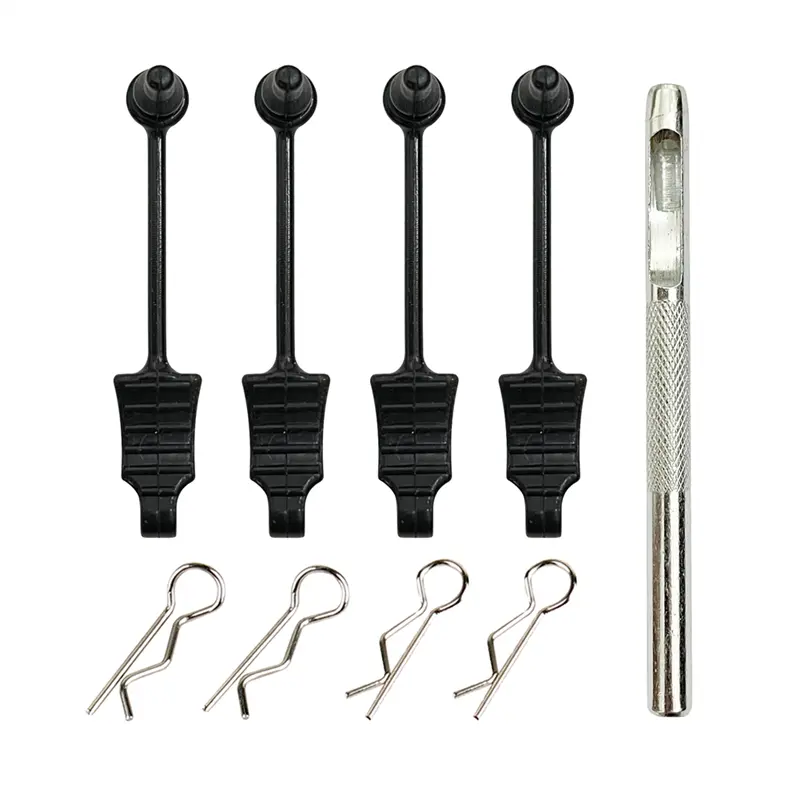 Rubber-Metal RC Car Body Clip Retainer Buckle Lock Set, 26mm Shell Hole Opener, 4 R-Clips, Prevents Loss, Stronger & More Durable, Easy-to-Replace Appearance-Improving Accessory for Wltoys MJX HAIBOXING 1/12 1/14 1/16 Models