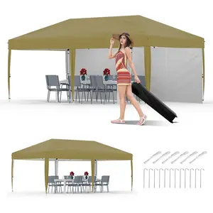Garvee 10x20 Heavy Duty Pop Up Canopy Tent with Steel Frame, UV Protection, Waterproof Fabric, Includes 2 Sidewalls, Roller Bag, Weight Bags, Stakes & Ropes – Quick 5-Minute Setup for Outdoor Events, Markets, Camping