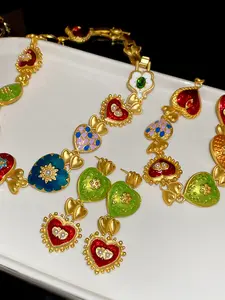 Vintage Palace Style Colorful Heart Pearl Necklace Bracelet Set, Elegant Jewelry for Women, Perfect Gift for Special Occasions